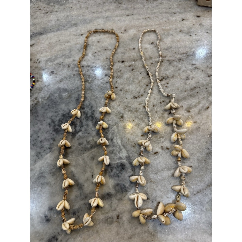 Lot Of 2 Seashell Necklaces Long Boho Tropical Beach Jewelry Hand Made Shell